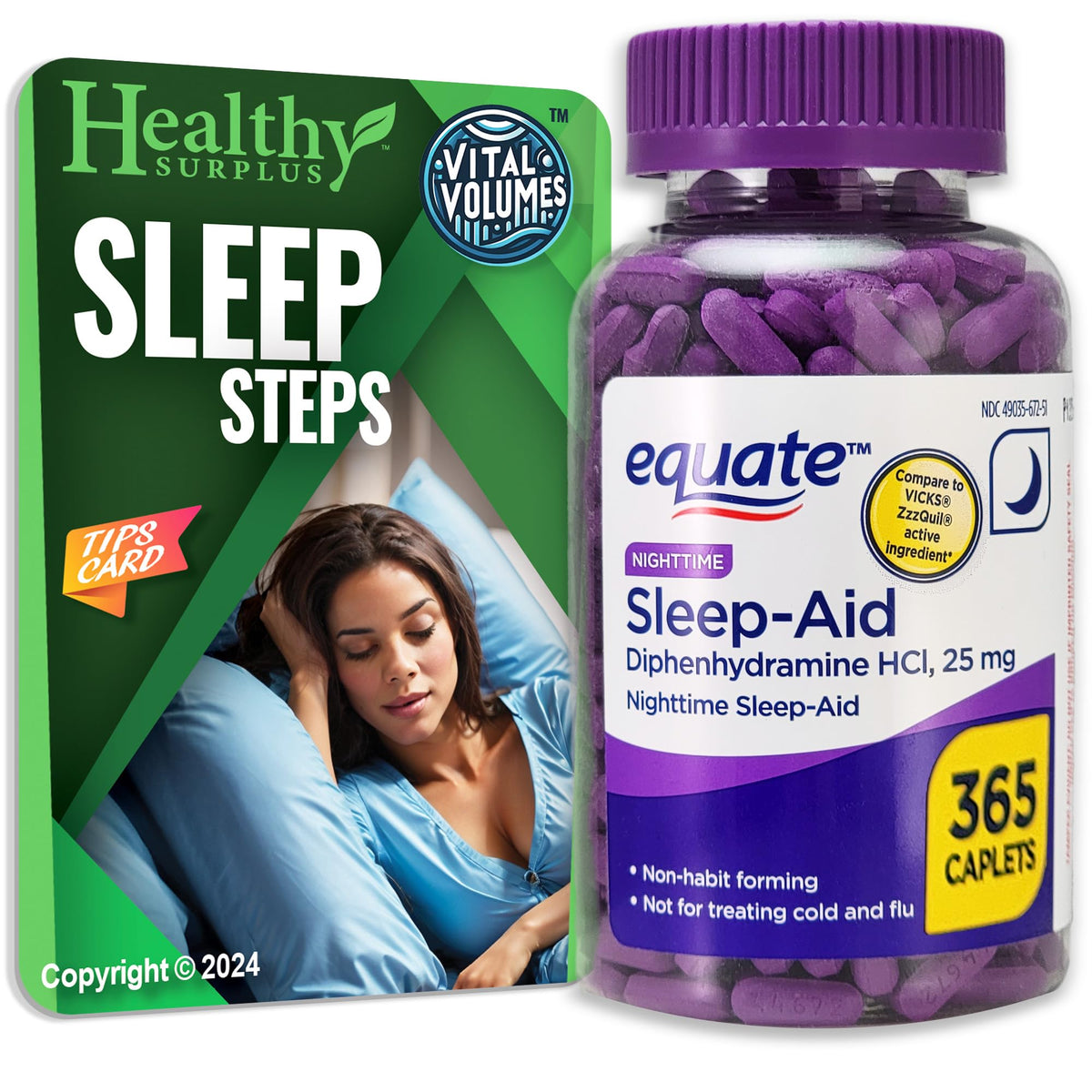 Equate Sleep-Aid Diphenhydramine HCI 25 mg 365 Caplets bundle