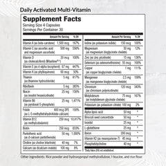 Back label of Equilife Daily Activated Multivitamin bottle