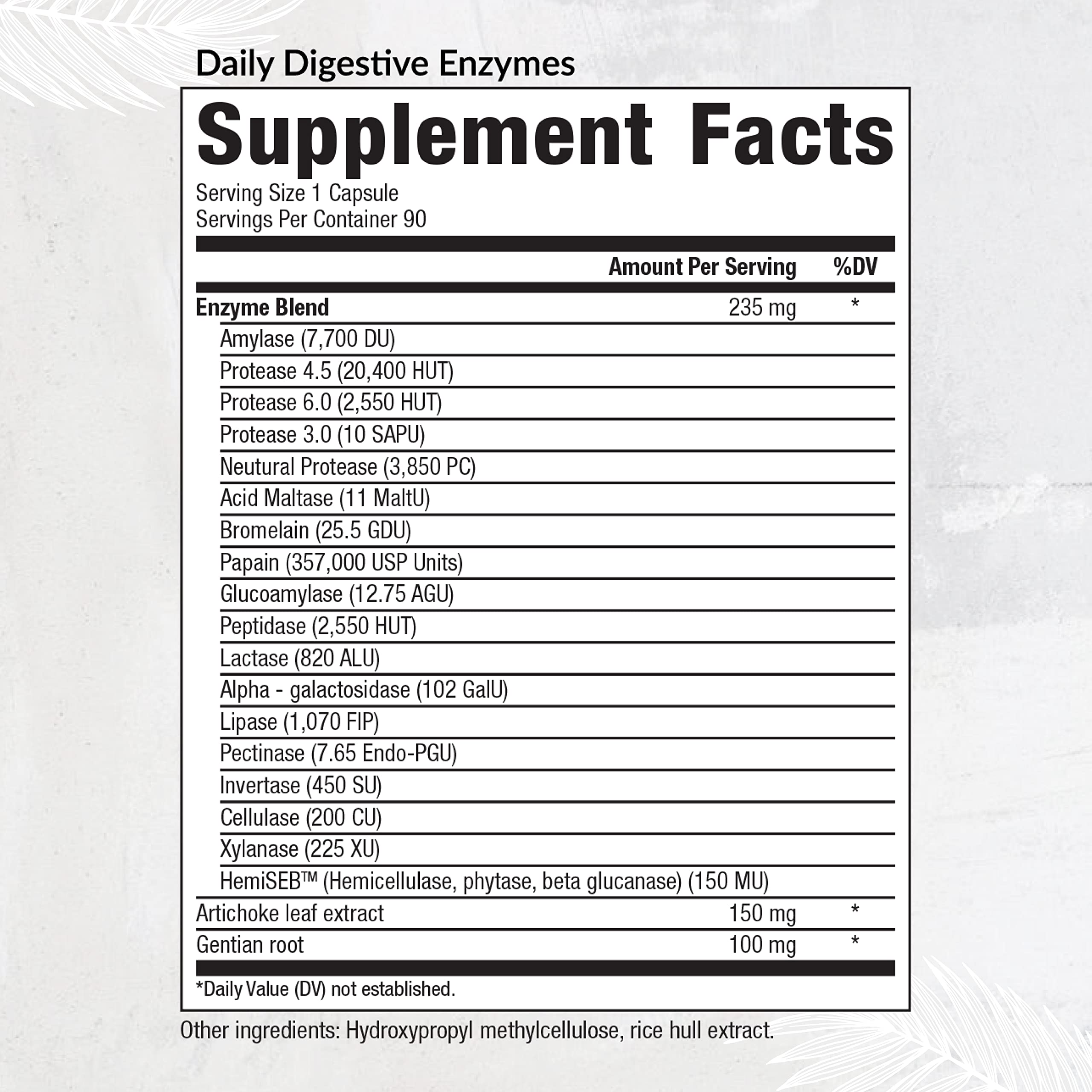 Close-up of enzyme blend including protease, lipase, lactase, bromelain, papain, and xylanase