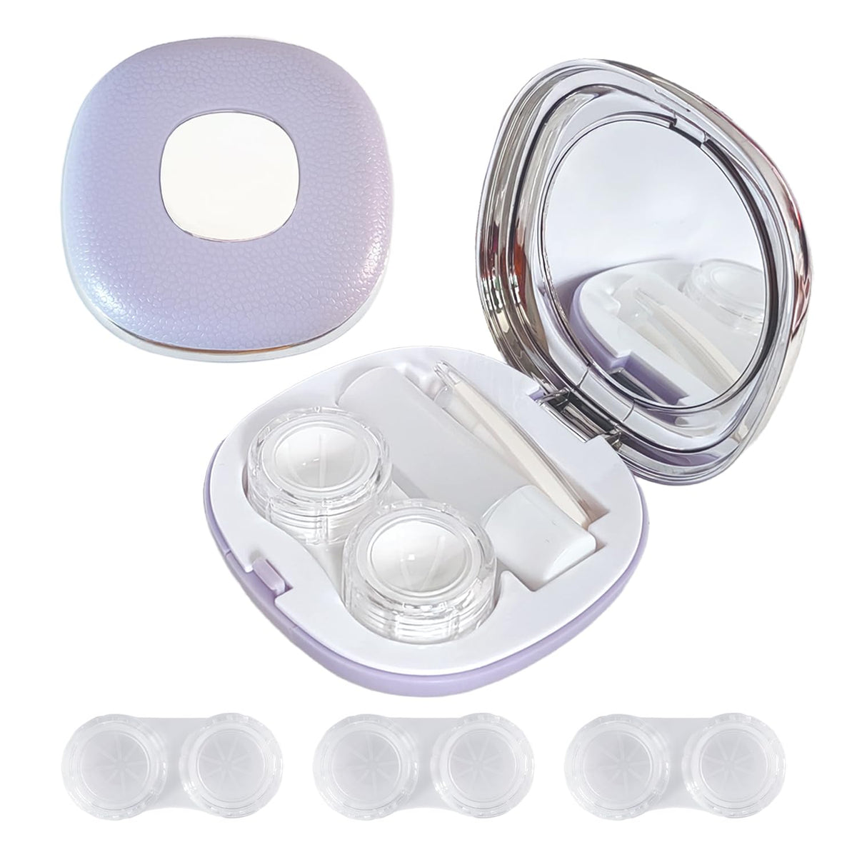Erewa purple contact lens case kit with built-in mirror