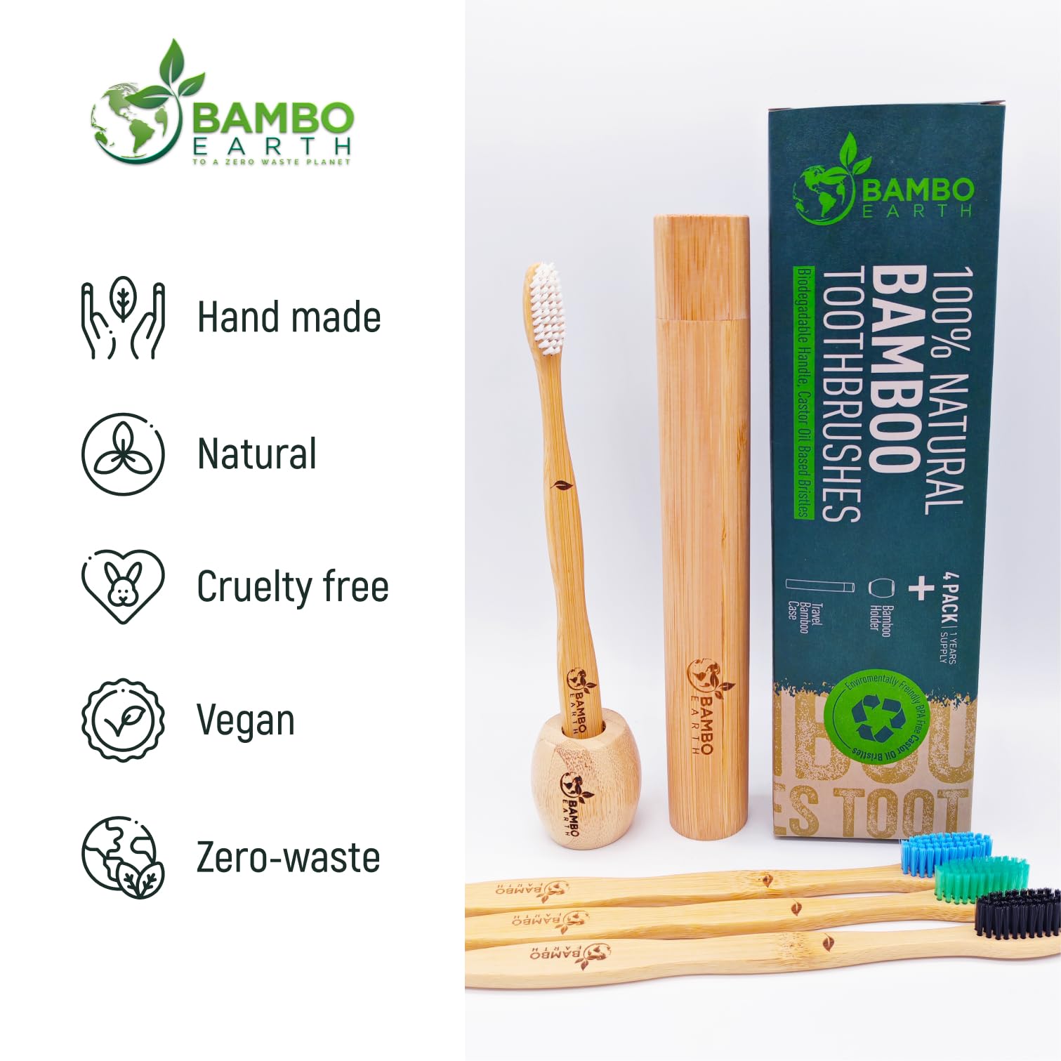Ergonomic smooth bamboo toothbrush handle
