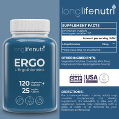 Ergothioneine 25mg vegetarian capsules for a 4-month supply