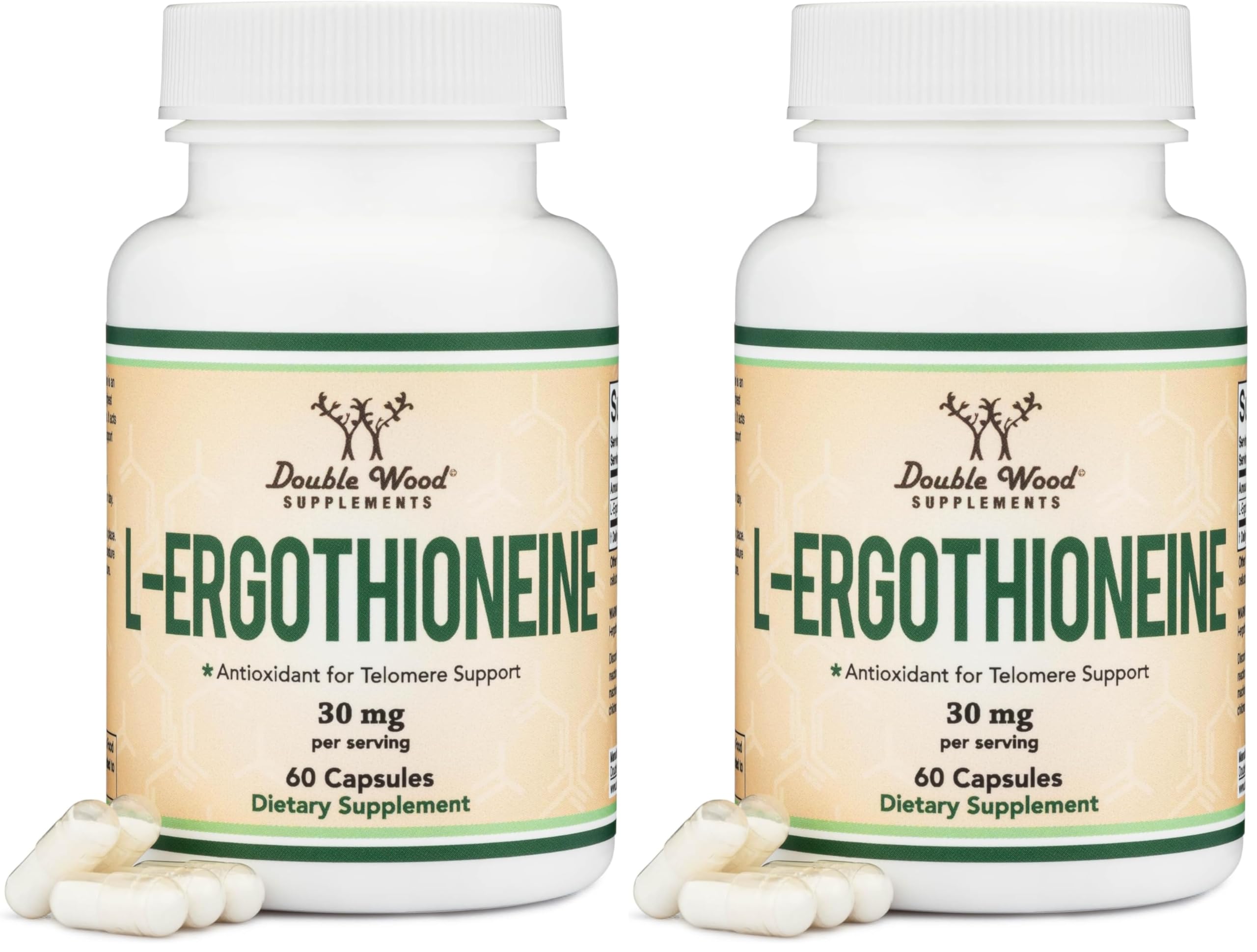 Ergothioneine 30mg capsule bottle label with 60-count