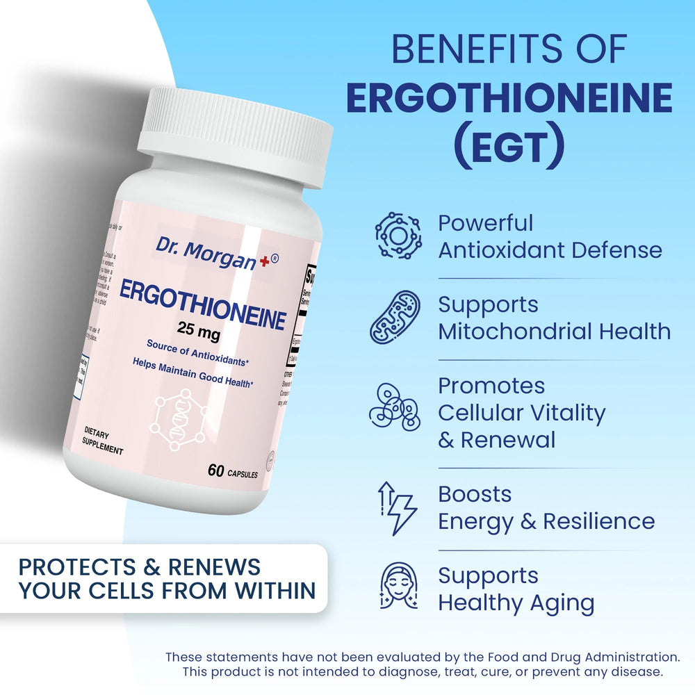 Label highlighting 99% pure ergothioneine and antioxidant support