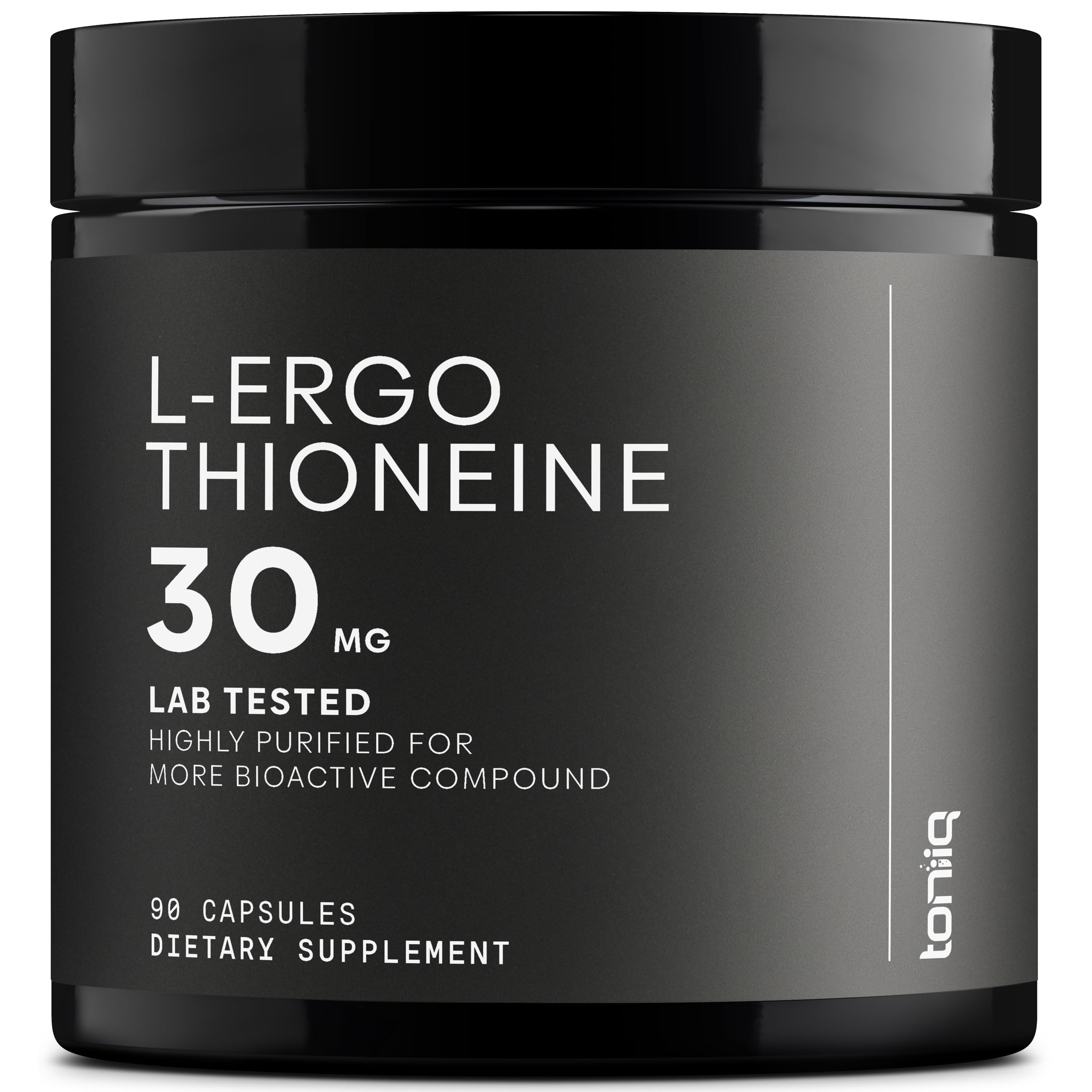 Product bottle and label highlighting Ergothioneine with MitoPrime 30mg, 98% purity, 90 capsules