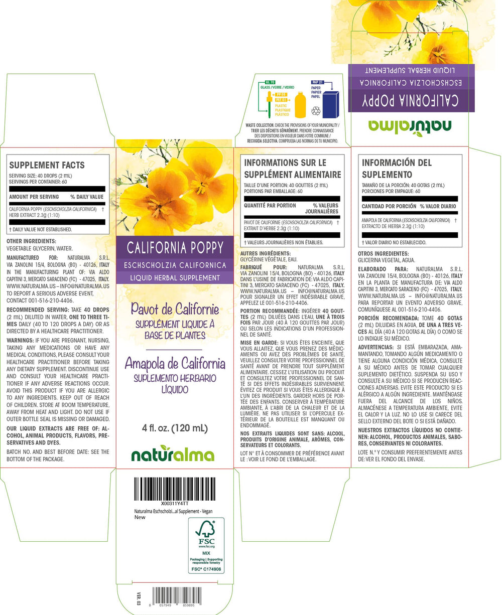 Dropper dispensing Eschscholzia californica tincture (2 ml, 40 drops)