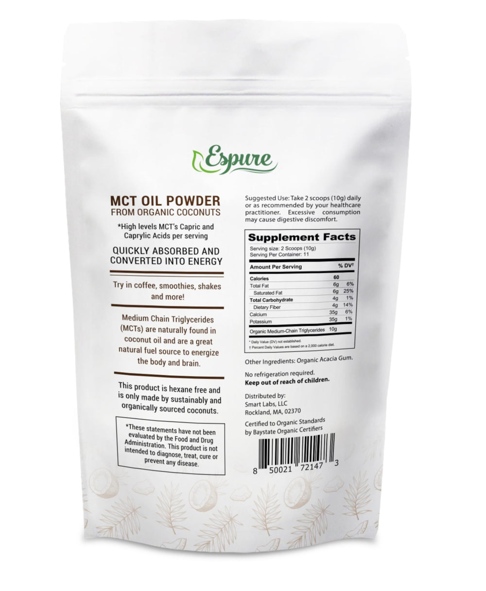 Espure Organic MCT Powder packaging with USDA Organic seal
