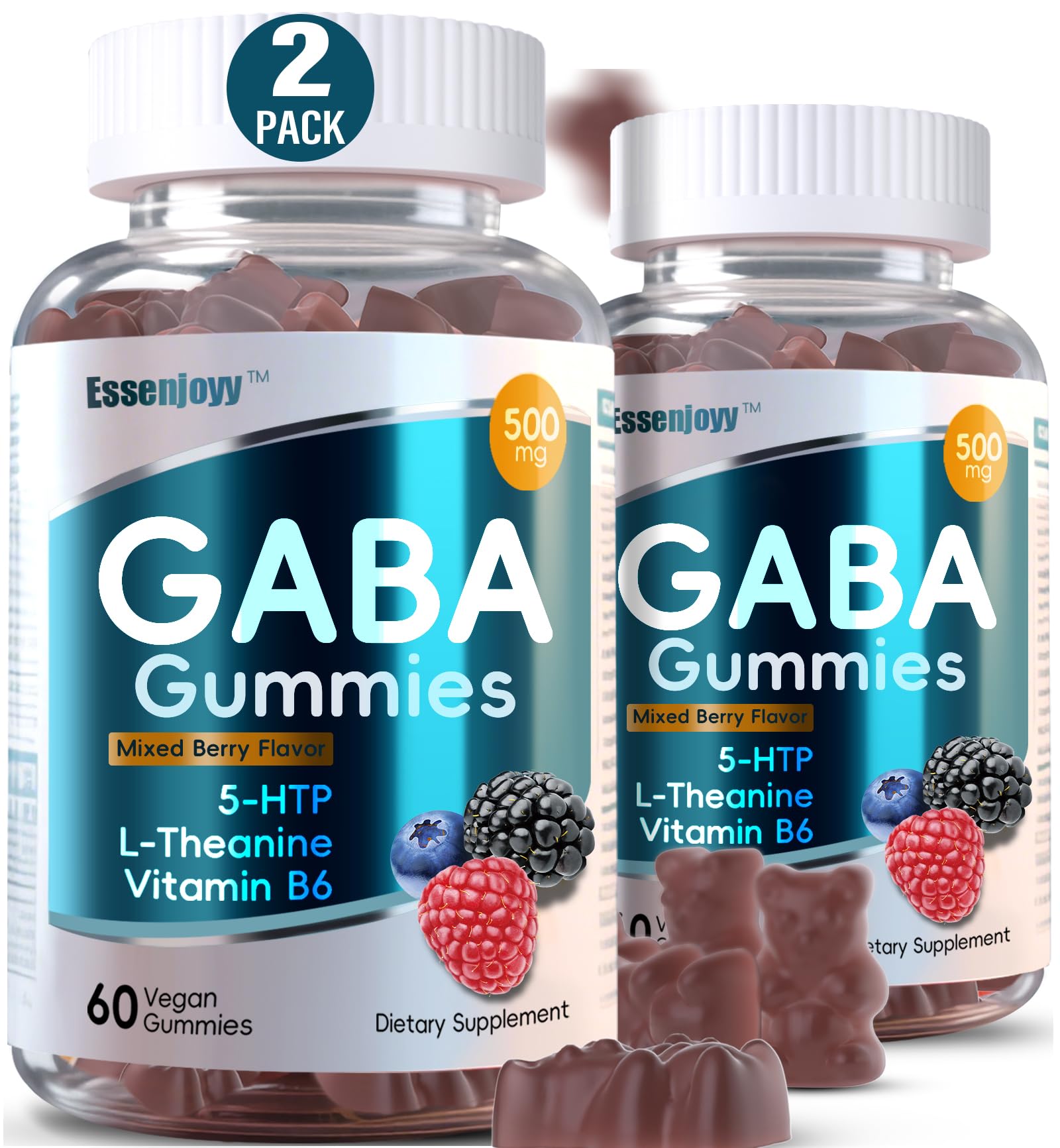 Bottle of ESSENJOYY Liposomal GABA Gummies Mixed Berry flavor