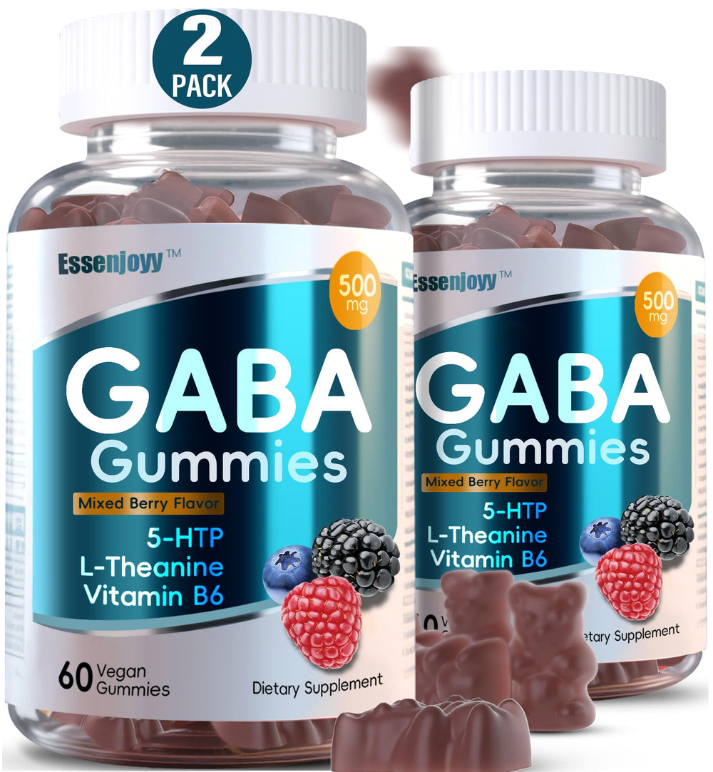 Bottle of ESSENJOYY Liposomal GABA Gummies Mixed Berry flavor