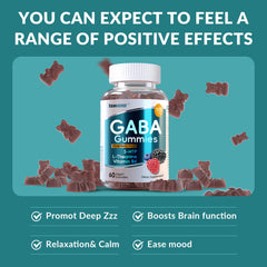Close-up of ESSENJOYY GABA Gummies serving showing 500mg GABA and nutrients