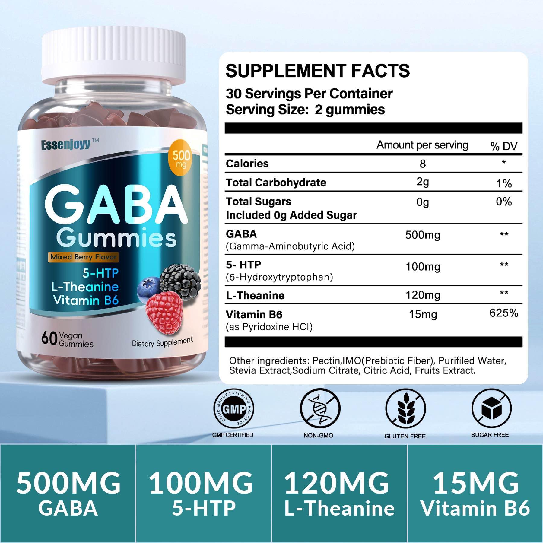 Close-up of individual GABA gummy on white background