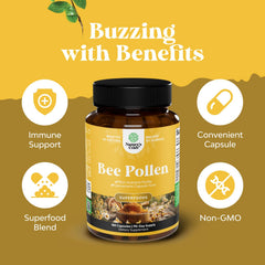 Graphic showing amino acids digestive enzymes and antioxidants in bee pollen