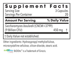 Supplement facts panel for Essential-Biotic Saccharomyces boulardii