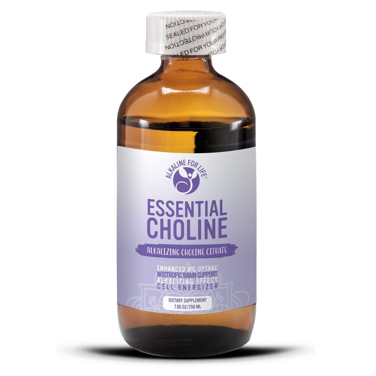 Liquid choline citrate bottle label close-up