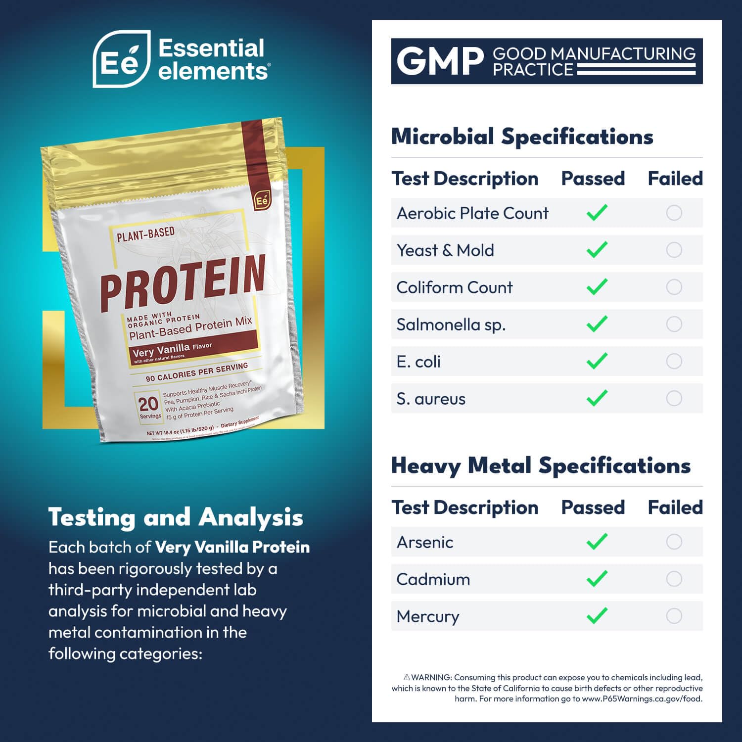 Side view of Essential Elements Pea Protein Powder - Very Vanilla jar and label