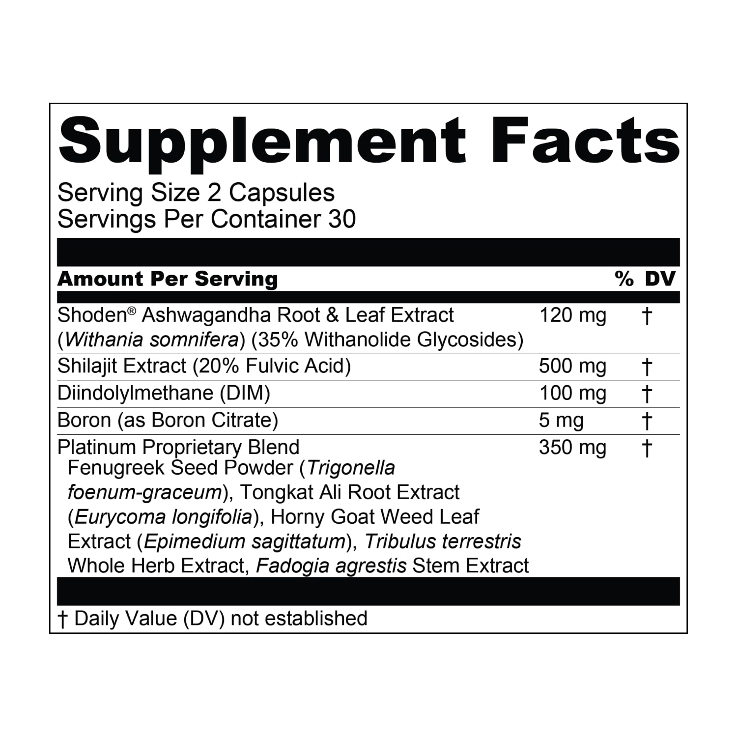 Nutrition facts and dosage information for T-Hero Platinum