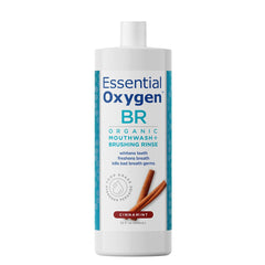 Essential Oxygen BR Organic Cinnamint Mouthwash bottle front view, 32 fl oz