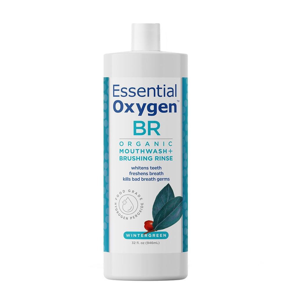 Front view of Essential Oxygen BR Organic Brushing Rinse 32 oz bottle