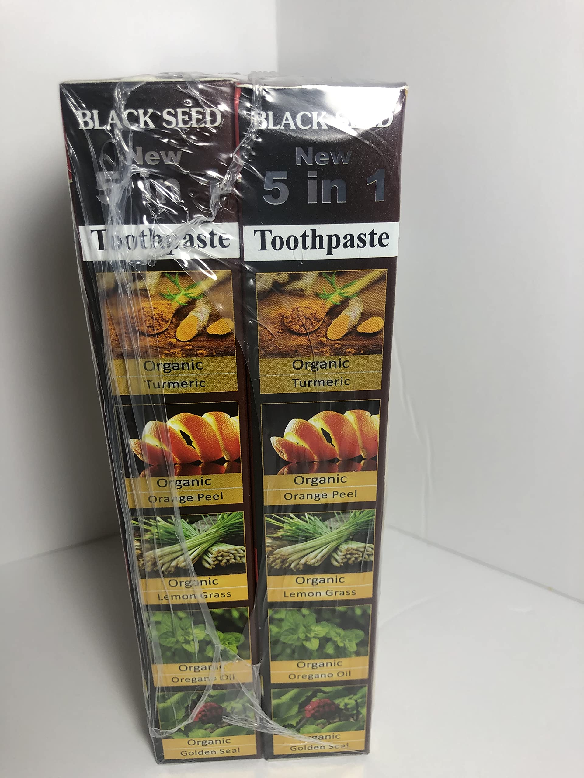 Ingredients of Essential Palace Black Seed Toothpaste, including organic black seed