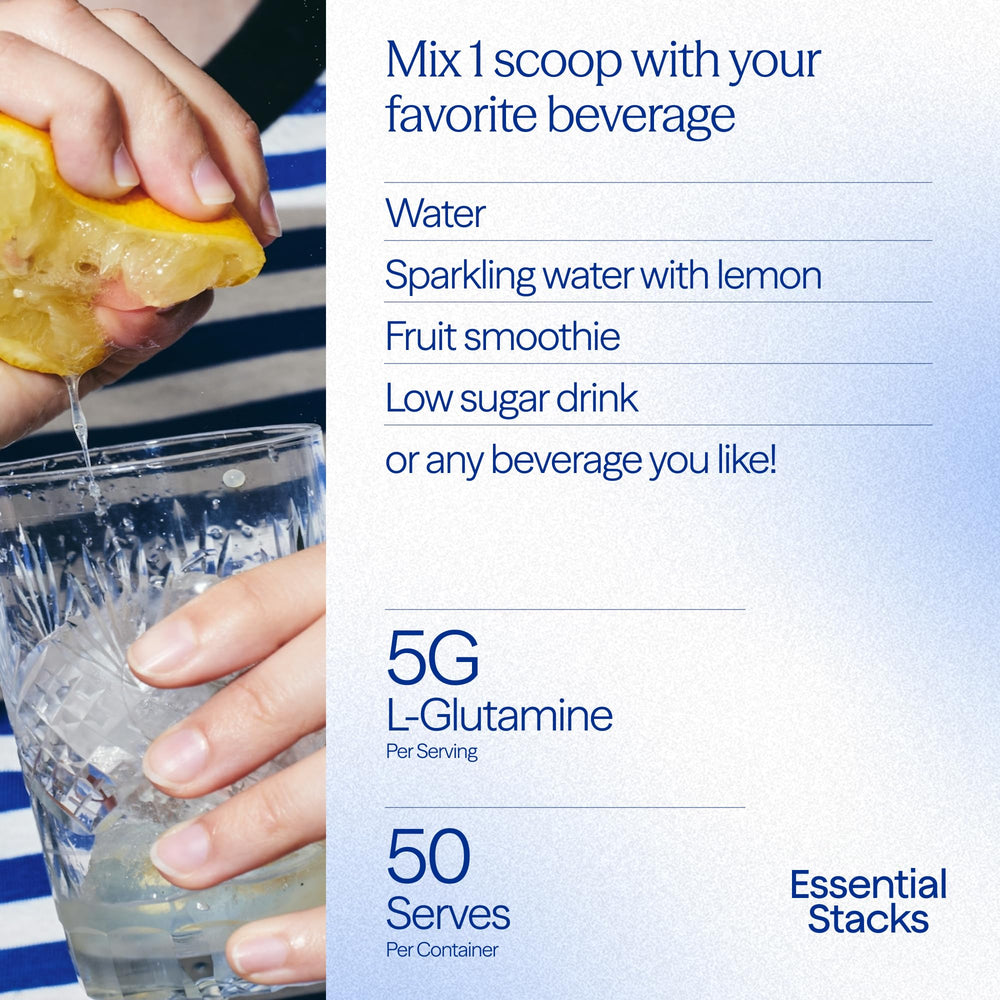 Glass of water with Raspberry Lemonade L-Glutamine powder dissolving