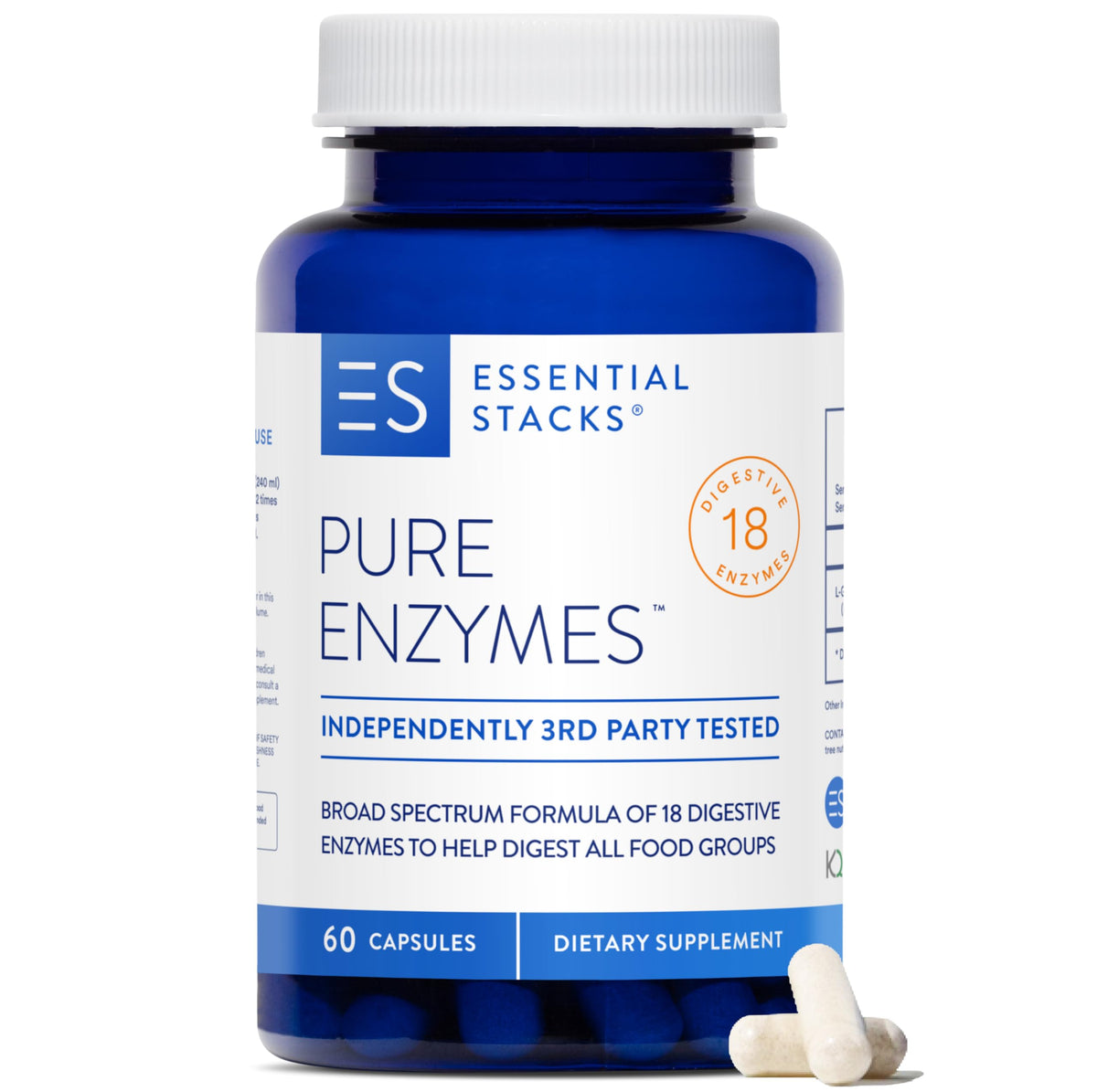 Bottle of Essential Stacks Pure Digestive Enzymes with label