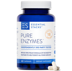 Bottle of Essential Stacks Pure Digestive Enzymes with label