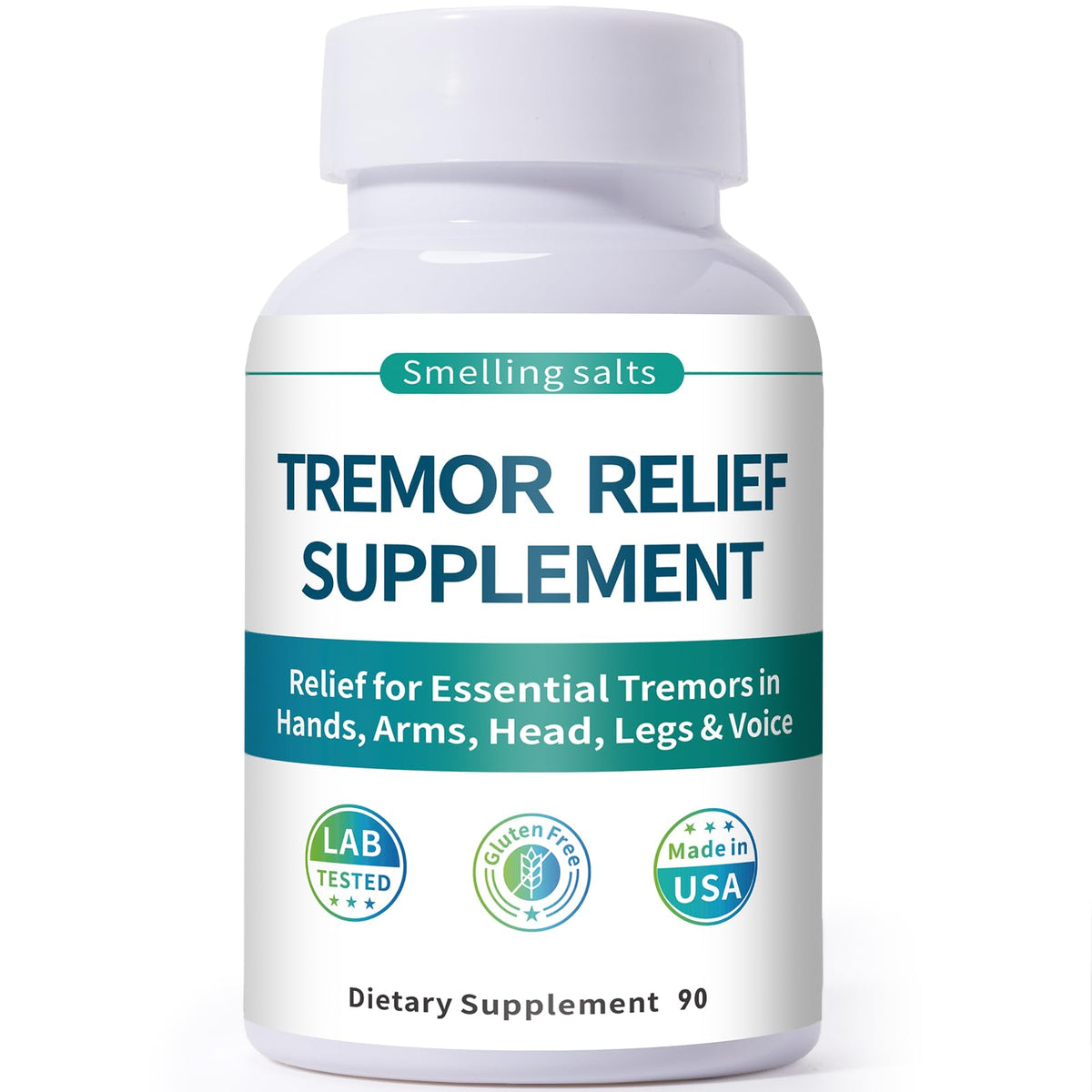 Bottle of Essential Tremor Relief Supplement with herbal ingredients