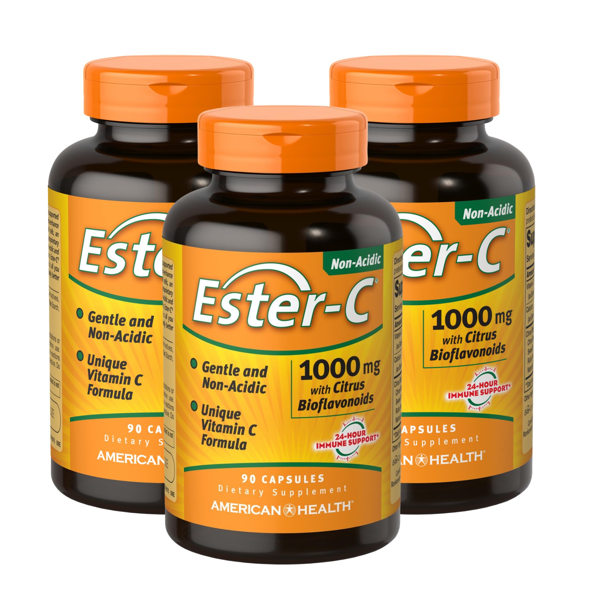Bottle of American Health Ester-C 1000 mg with Citrus Bioflavonoids, 90 capsules per bottle, pack of 3
