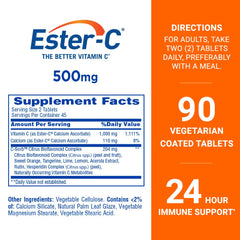 Ester-C 500 mg 24 Hour Vitamin C packaging box showing 90 count