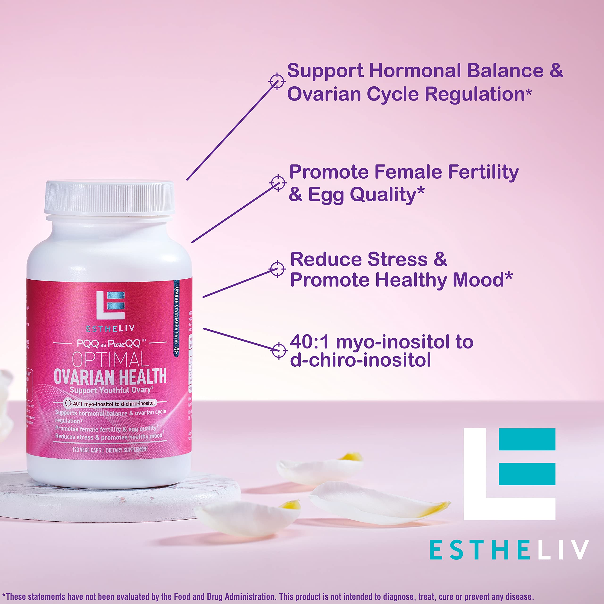 Lifestyle shot featuring ESTHELIV Ovarian Health supplement