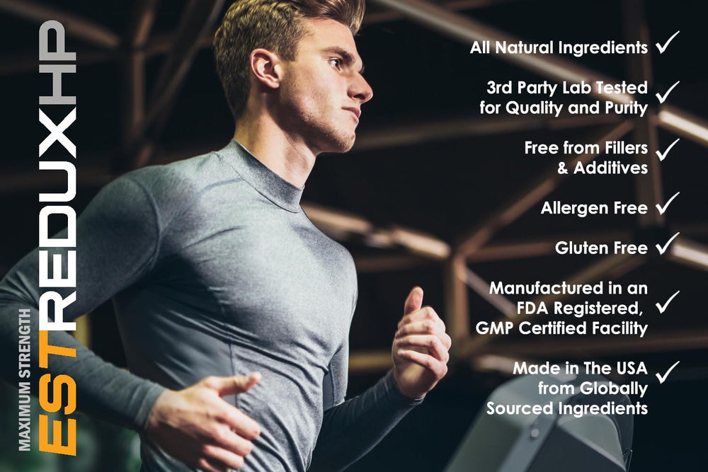 ESTREDUX HP ingredients close-up featuring DIM, Ashwagandha, and Tongkat Ali
