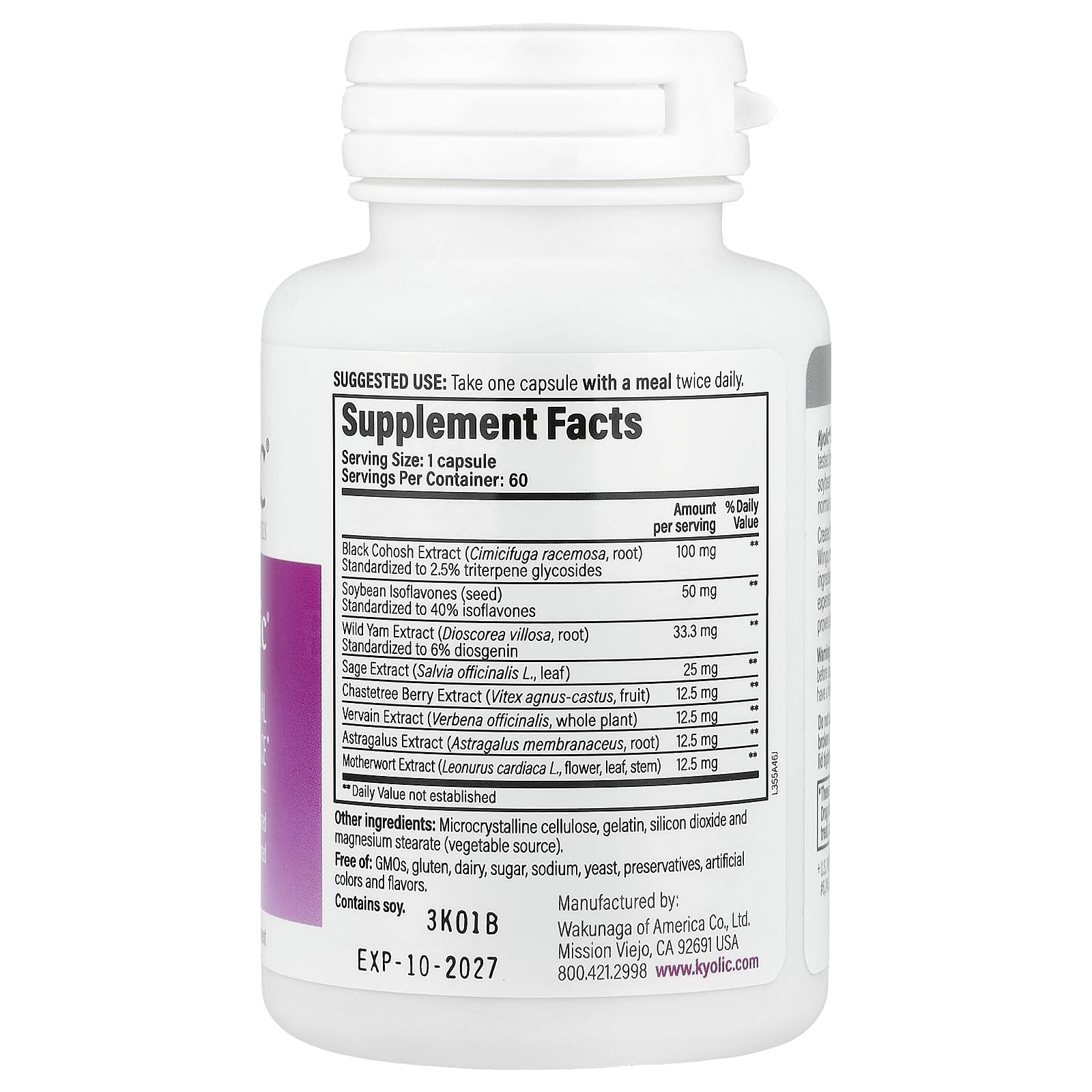 EstroLogic Kyolic 60 Caps ingredients panel