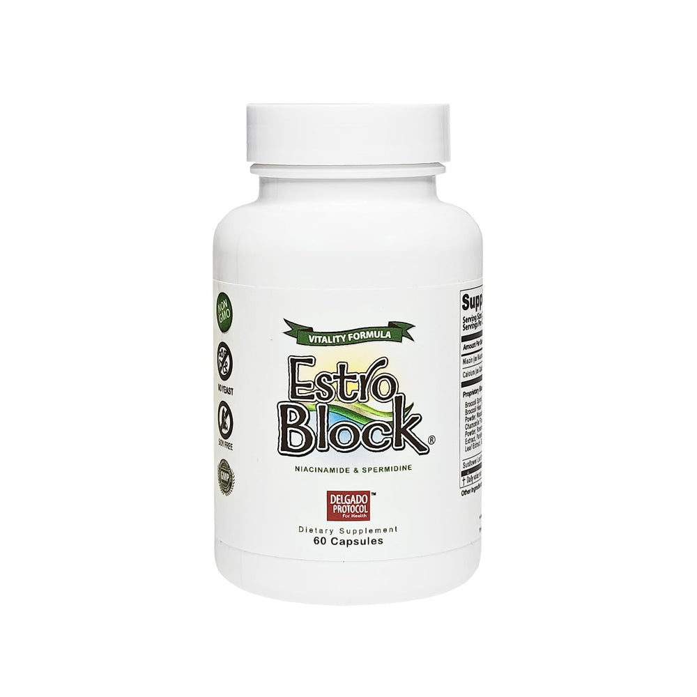 EstroBlock Vitality bottle with label on white background
