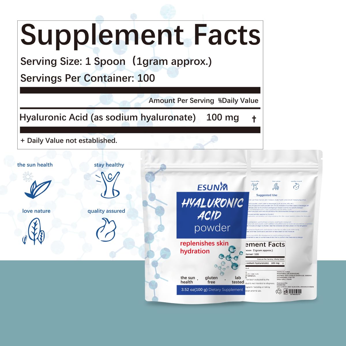 Low molecular weight HA powder at ~100 kDa