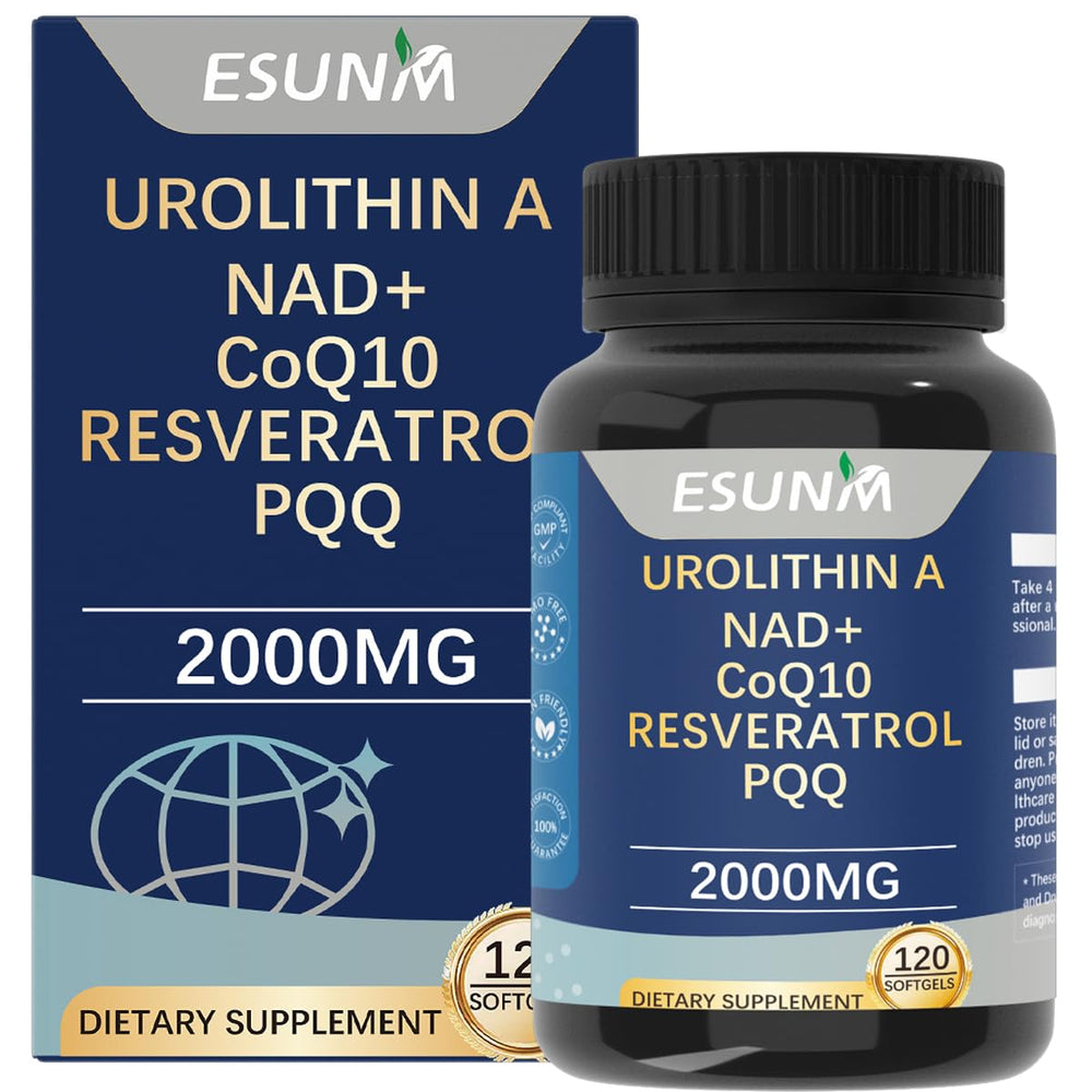 ESUNM Urolithin A 1000mg bottle and 120 softgel capsules