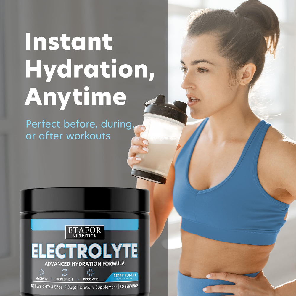 ETAFOR Electrolytes Powder Mix in glass of water - fast-dissolving hydration powder