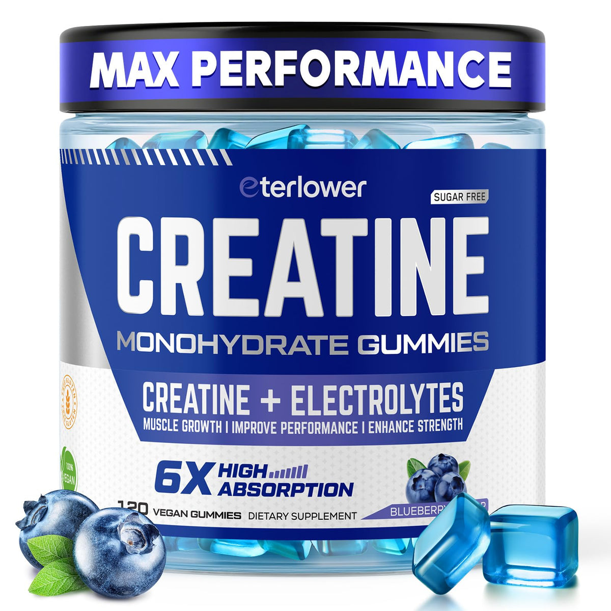 Blueberry eterlower Creatine Monohydrate Gummies bottle