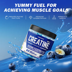 Close-up of blueberry-flavored creatine gummies