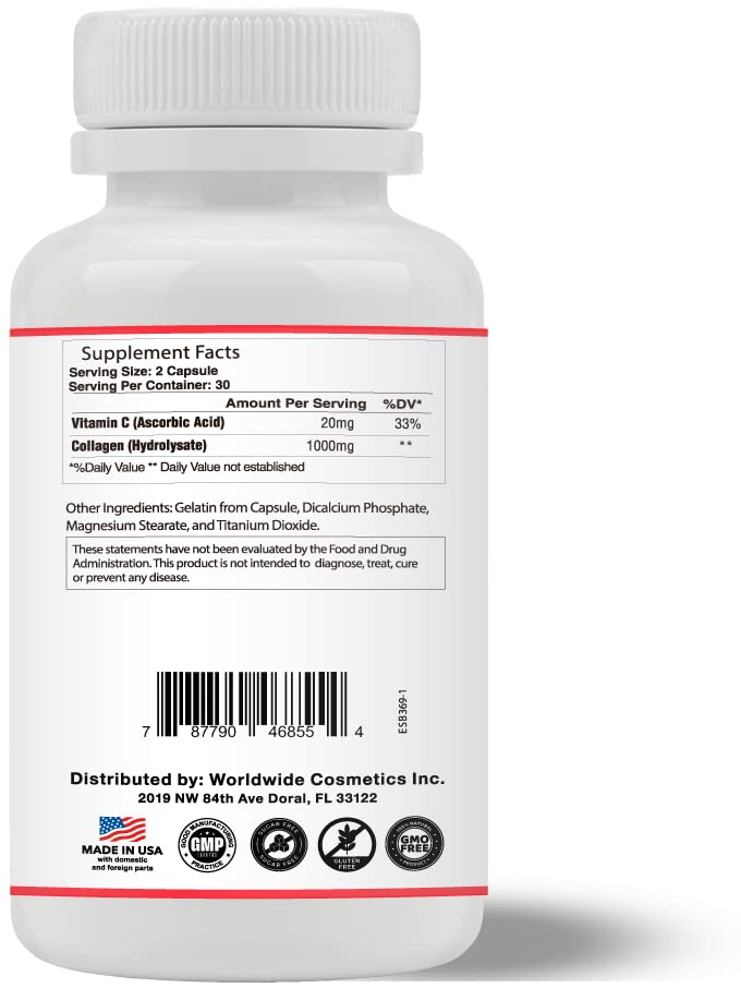 Eternal collagen supplement packaging and label with Vitamin C