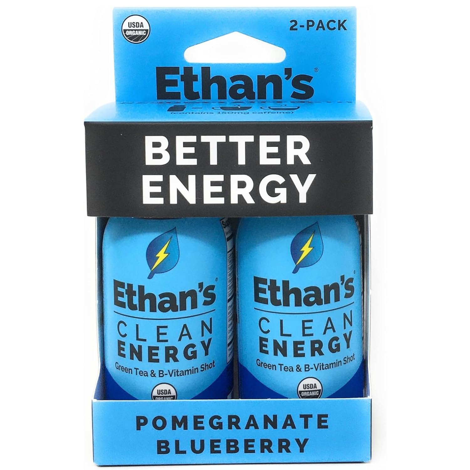 Ethan's Organic Clean Energy Shots Pomegranate Blueberry 2oz bottle front view