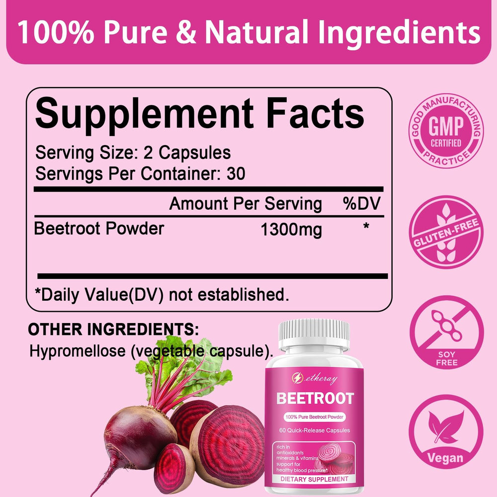 Close-up of organic beetroot powder used in Etheray capsules