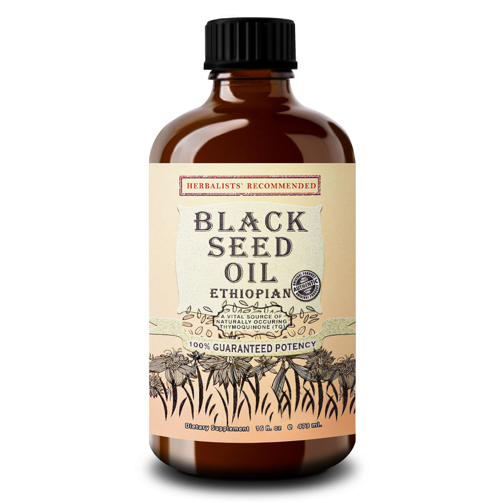 Cold-pressed Nigella Sativa oil label close-up