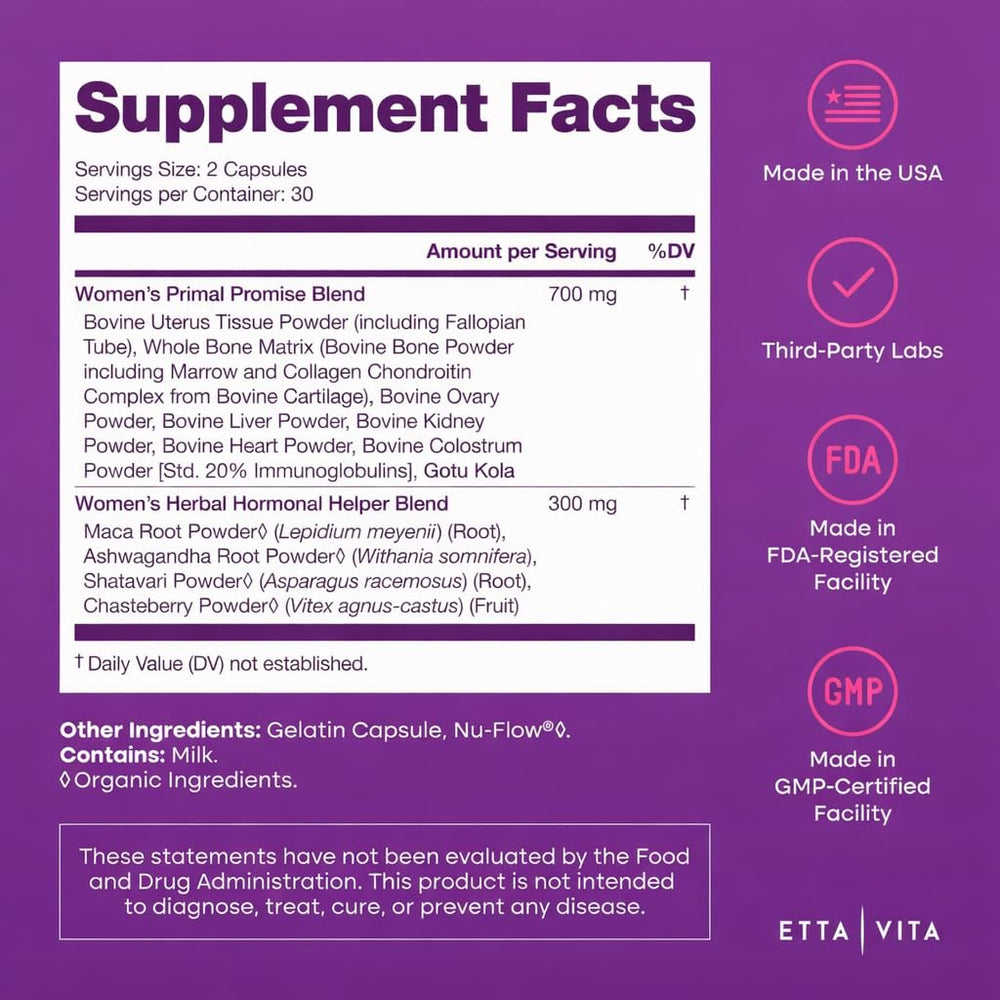 Etta Vita Freeze-dried organs image emphasizes high vitamin A and B12 content