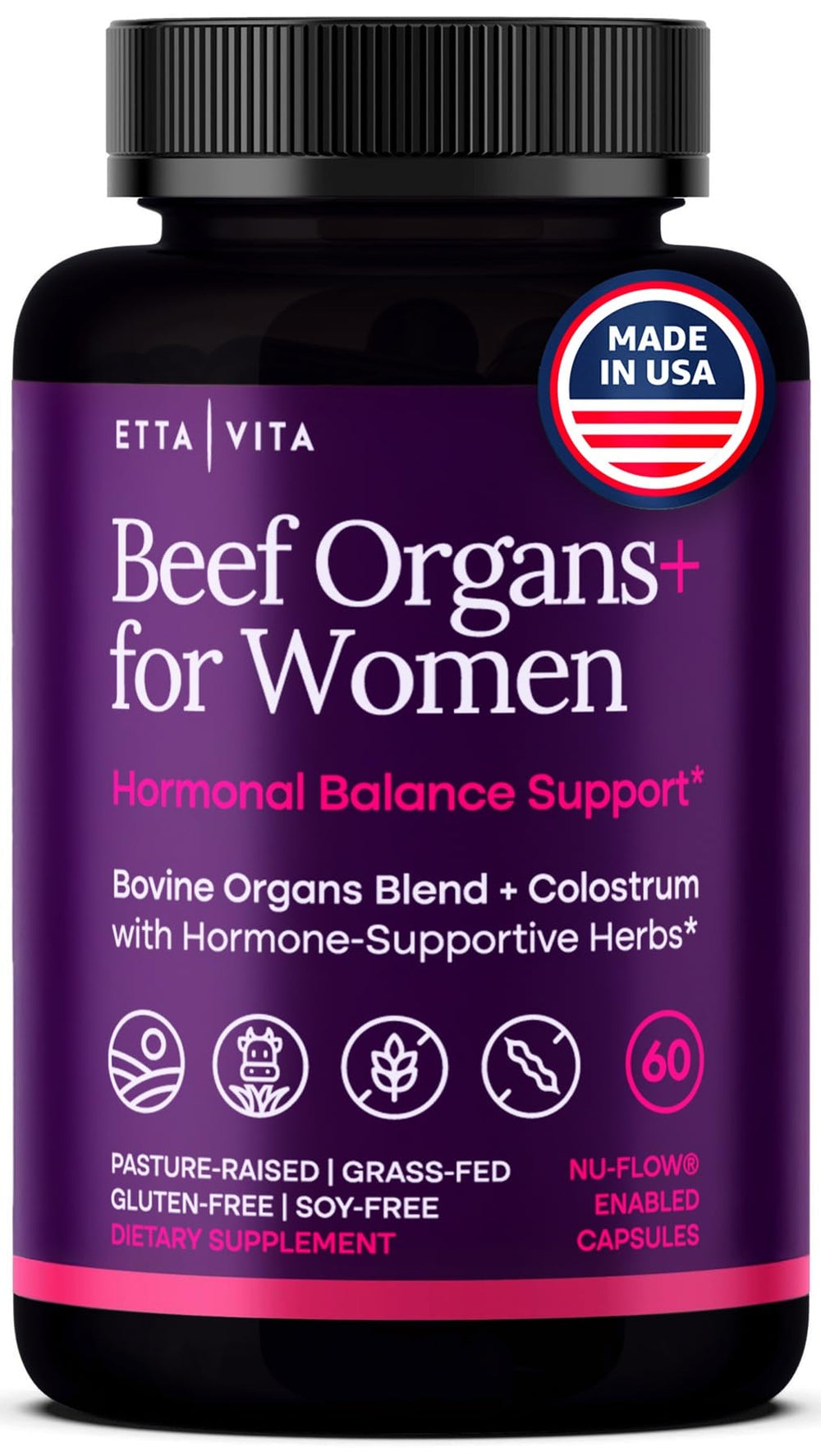 Etta Vita Women’s Primal Beef Organ bottle showing all-in-one wellness for daily vitality