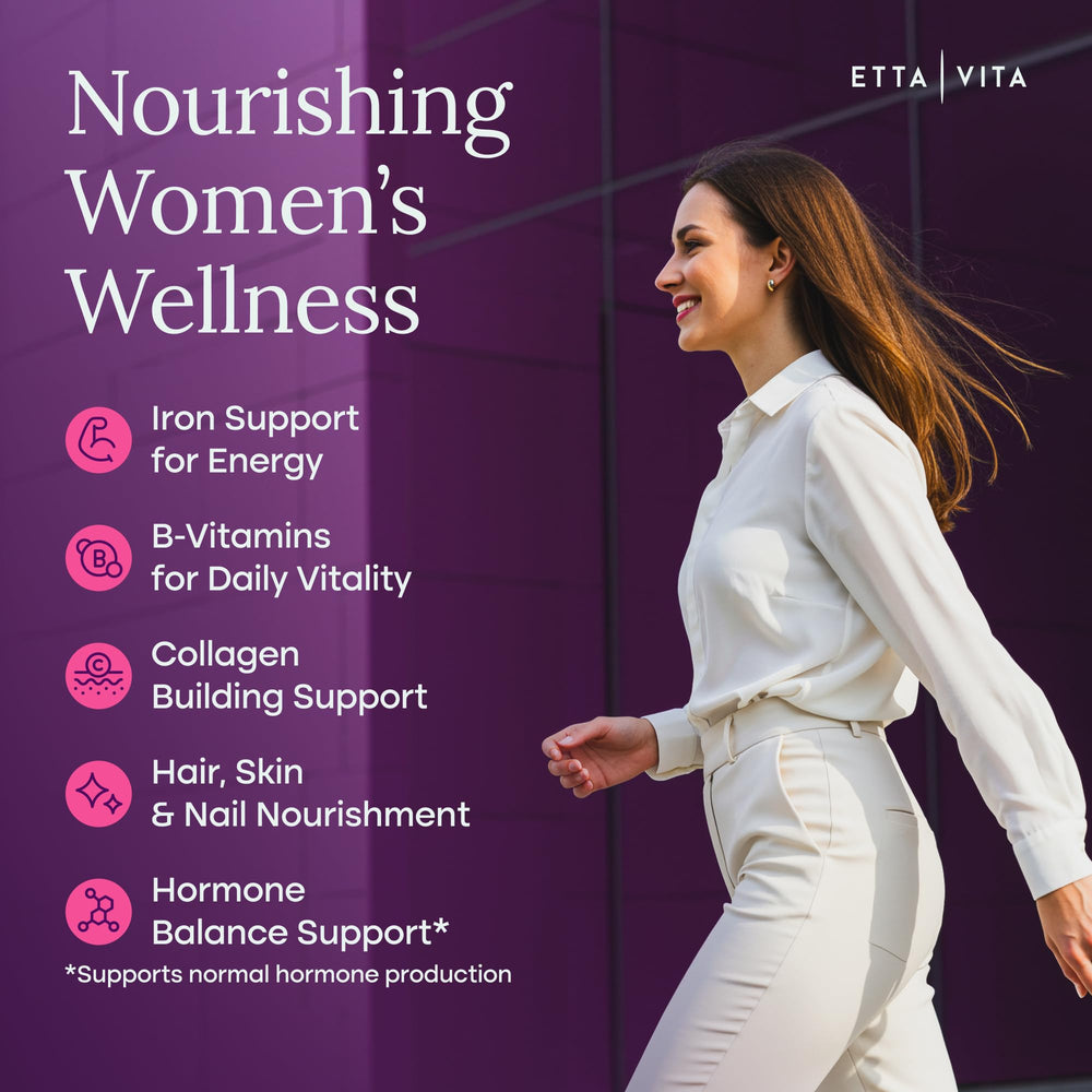 Etta Vita Shatavari Maca Gotu Kola blend bottle suggests adaptogenic support