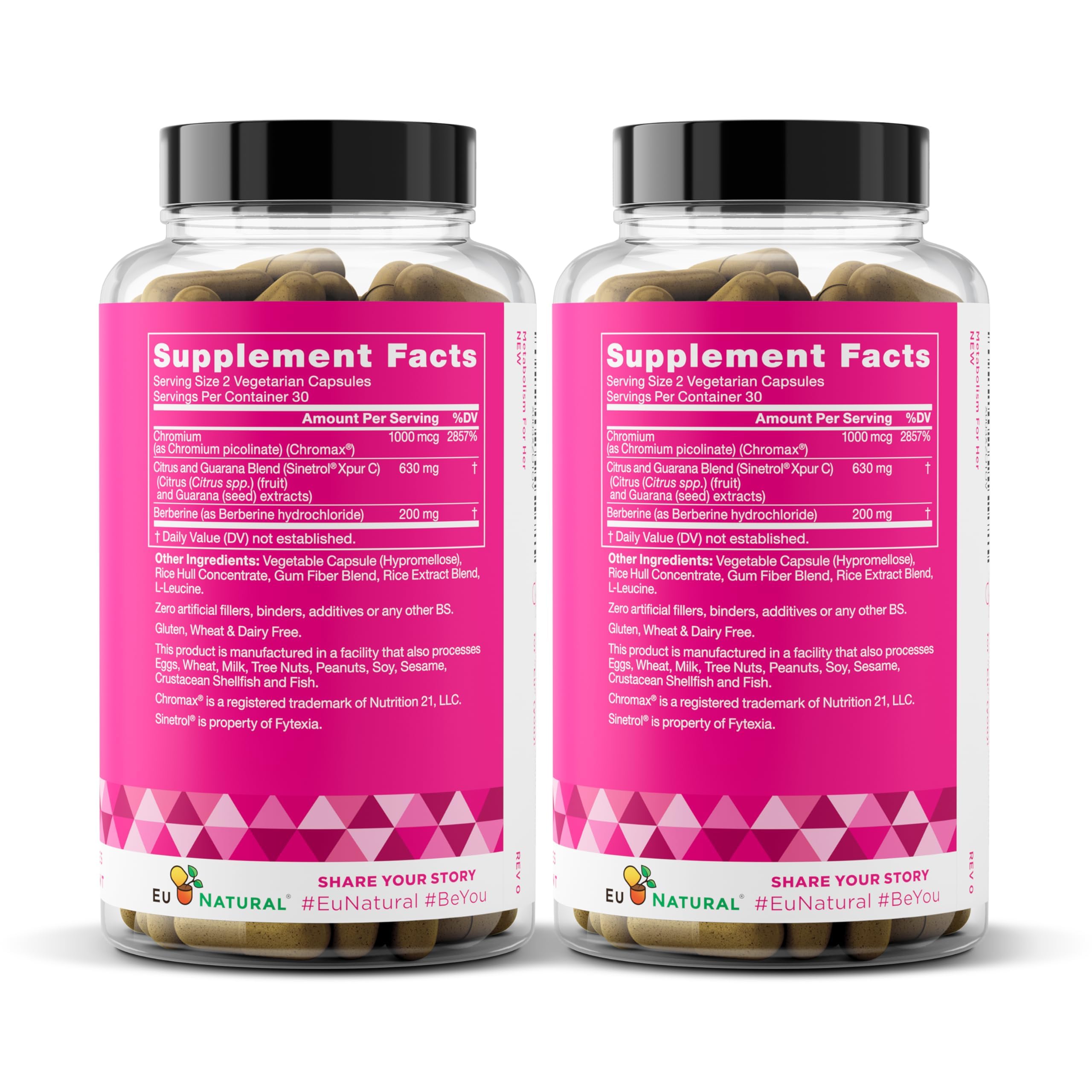 Eu Natural Metabolism for Her visuals show use with meals to support balanced calories.