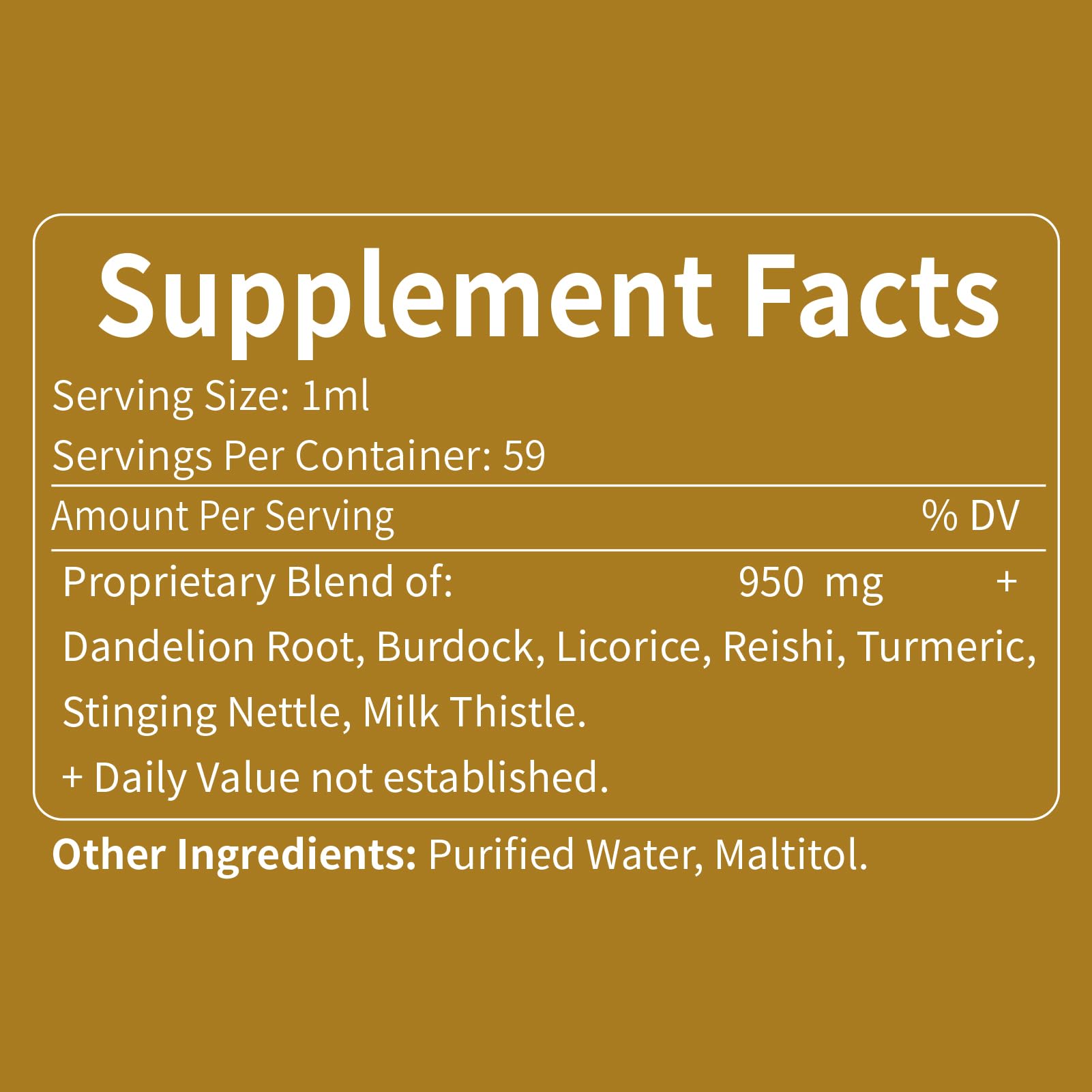 Ingredients label showing 7-herb blend for detox and digestion