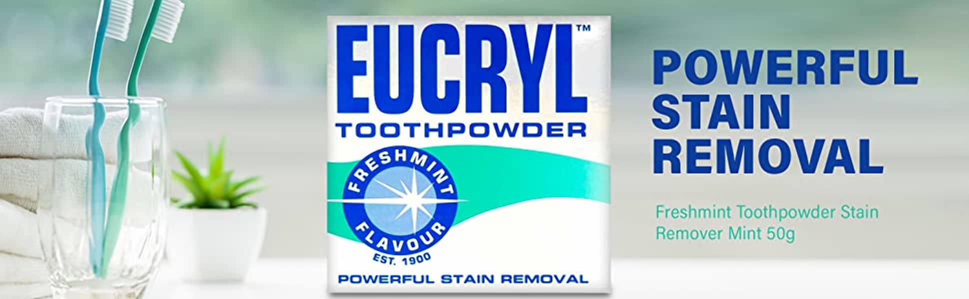 Two packs of Eucryl Smokers Tooth Powder displayed together