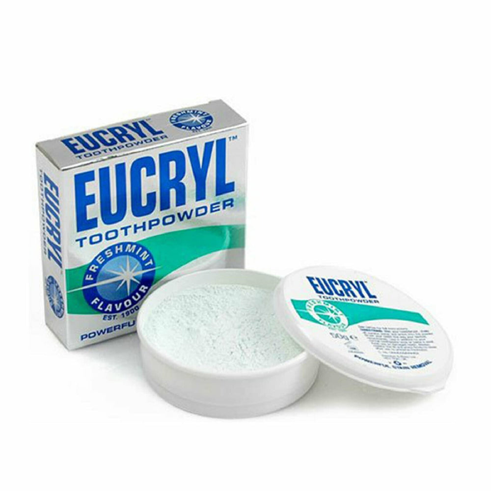 Close-up of Eucryl Freshmint packaging label