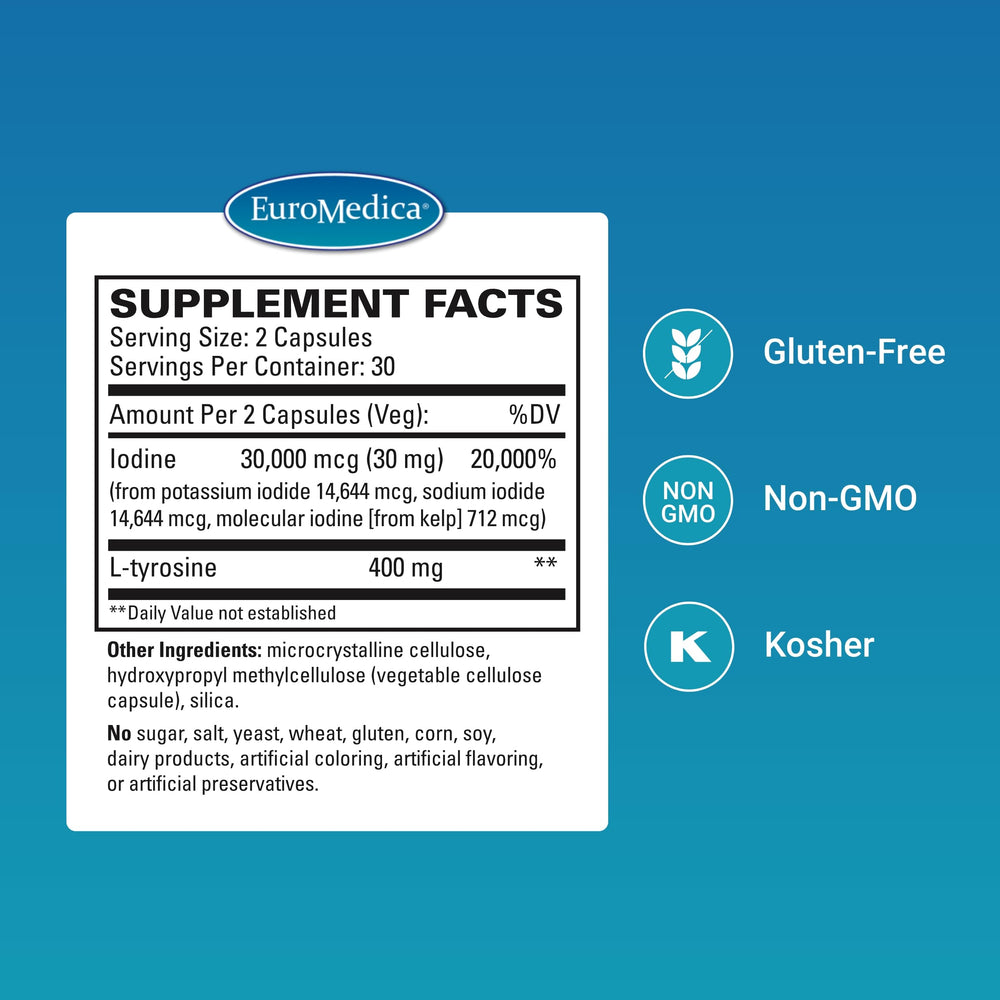 Bottle of EuroMedica Thyroid Care capsules